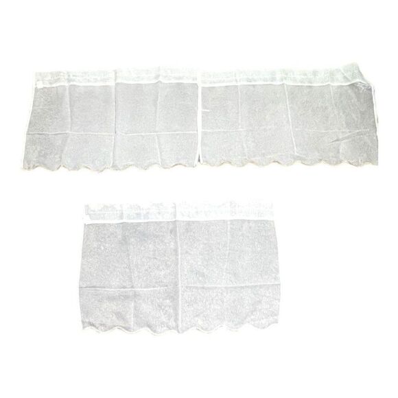Set Of 3 Vintage Lace Floral Curtain Valances Scalloped Lace Cottagecore 28”X25” - Picture 1 of 7